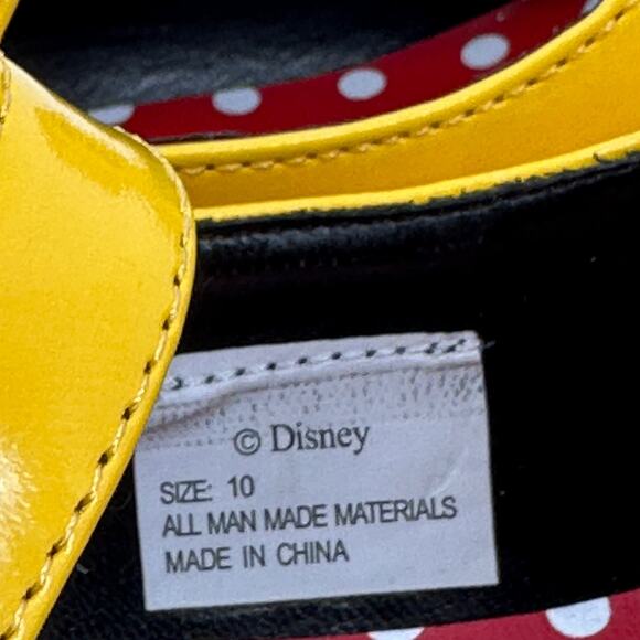 Disney Minnie Mouse Yellow Patent Mary Jane Kitten Heel Shoes Sz 10 Red Bow - Picture 6 of 6
